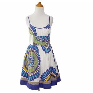 Trina Turk Summer Dress Fit Flare Ruched Bodice Spaghetti Straps White XS
